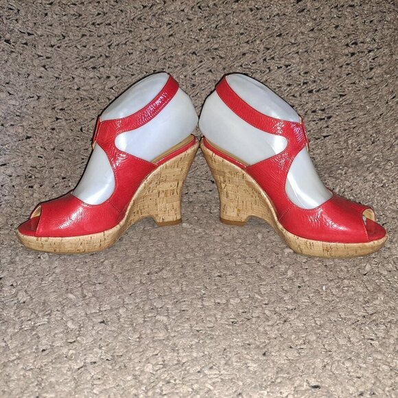 FRANCESCO MORICHETTI-Platform Wedge Sandal-Red Patent Leather-Sz 36-Excellent - Picture 3 of 7